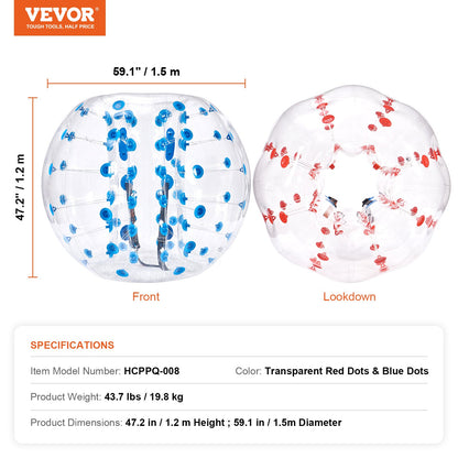 Inflatable Bumper Balls 2-Pack, 5FT/1.5M Body Sumo Zorb Balls for Teens and Adults, 0.8mm Thick PVC Human Hamster Bubble Balls for Outdoor Team Play, Bumper Bopper Toys for Garden, Yard, Park