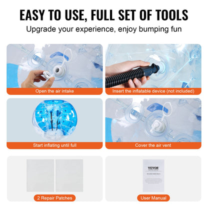 Uppblåsbar Bumper Ball 1-pack, 5FT/1,5 M Body Sumo Zorb Balls för tonåringar och vuxna, 0,8 mm tjocka PVC-bubblebollar för mänsklig hamster för utomhusspel för lagspel, Bumper Bopper-leksaker för trädgård, trädgård, park