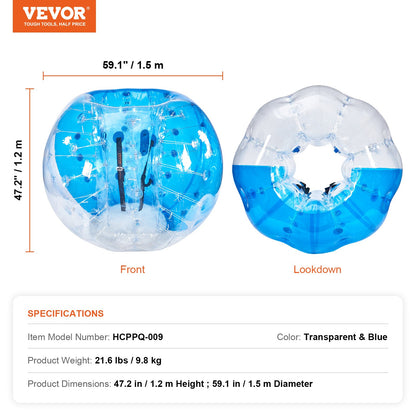 Uppblåsbar Bumper Ball 1-pack, 5FT/1,5 M Body Sumo Zorb Balls för tonåringar och vuxna, 0,8 mm tjocka PVC-bubblebollar för mänsklig hamster för utomhusspel för lagspel, Bumper Bopper-leksaker för trädgård, trädgård, park
