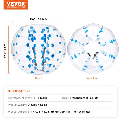 Uppblåsbar Bumper Ball 1-pack, 5FT/1,5 M Body Sumo Zorb Balls för tonåringar och vuxna, 0,8 mm tjocka PVC-bubblebollar för mänsklig hamster för utomhusspel för lagspel, Bumper Bopper-leksaker för trädgård, trädgård, park