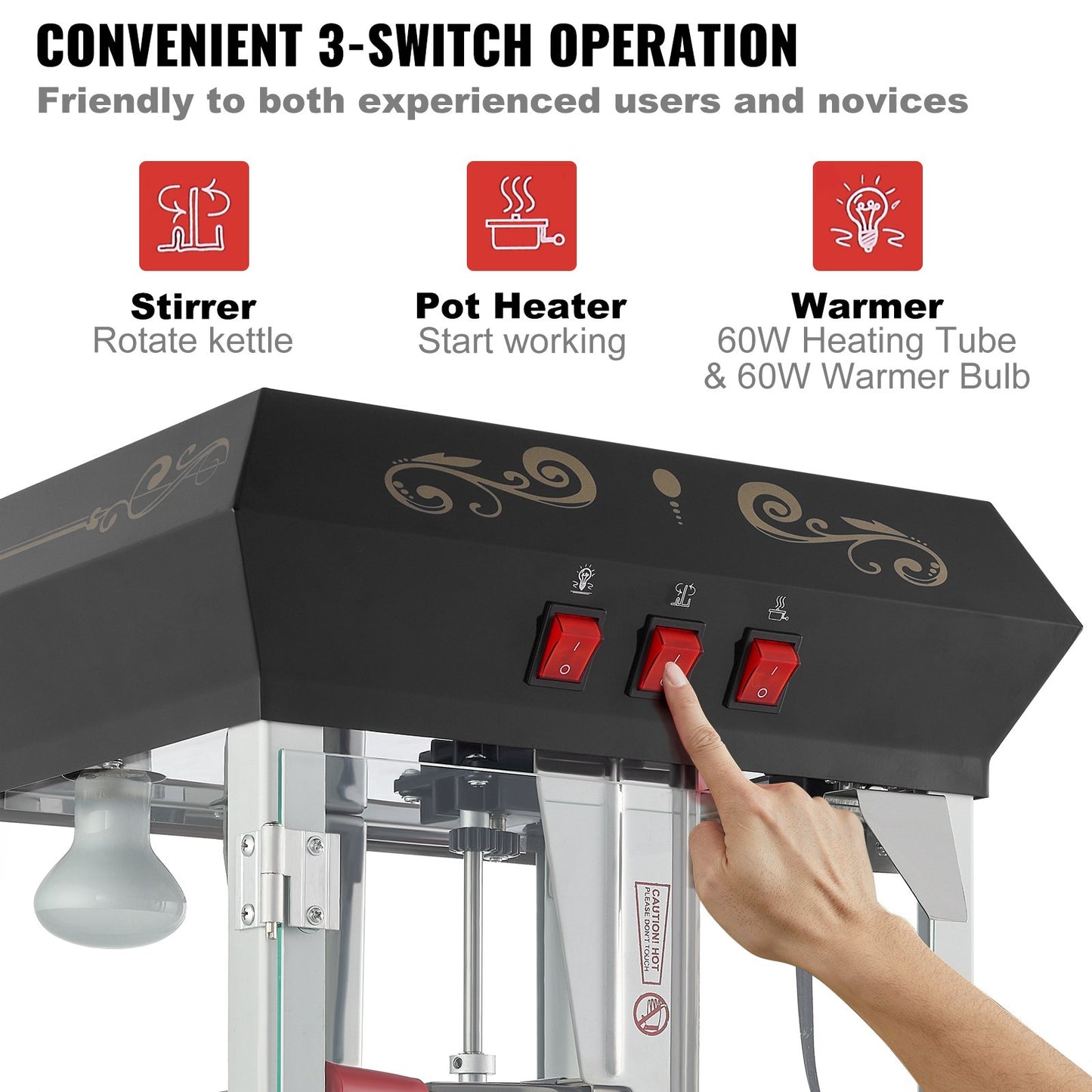 Popcorn Popper Machine with Cart Popcorn Maker 850W 8 Oz 48 Cups Black