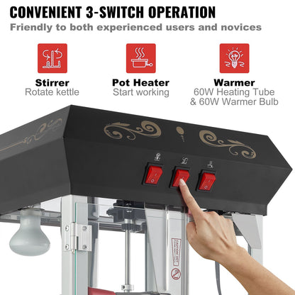 Popcorn Popper Machine with Cart Popcorn Maker 850W 8 Oz 48 Cups Black