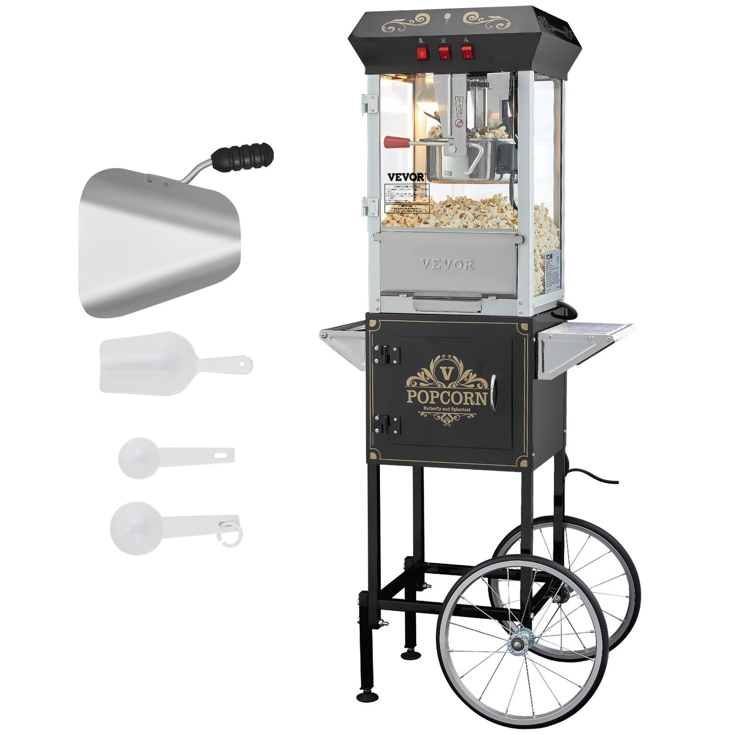 Popcorn Popper Machine with Cart Popcorn Maker 850W 8 Oz 48 Cups Black