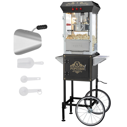 Popcorn Popper Machine with Cart Popcorn Maker 850W 8 Oz 48 Cups Black