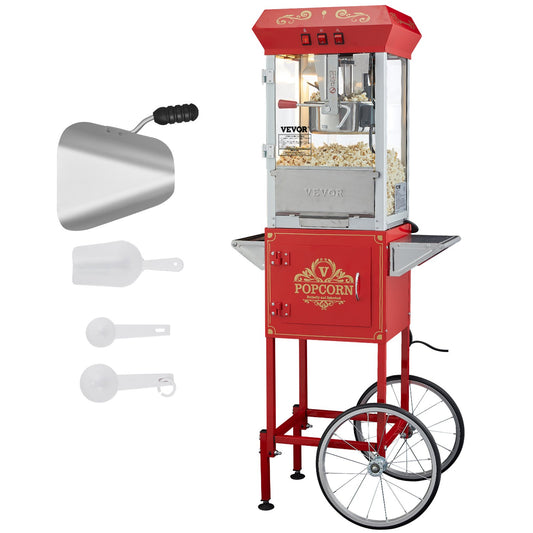 Popcorn Popper Machine med vagn Popcorn Maker 850W 8 Oz 48 koppar Röd