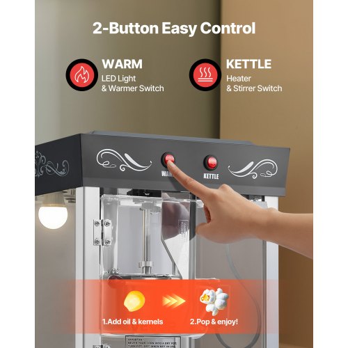 Popcornmaskin med vagn Popcorn Popper Maker 800W 0,2kg Vattenkokare Svart |  EU