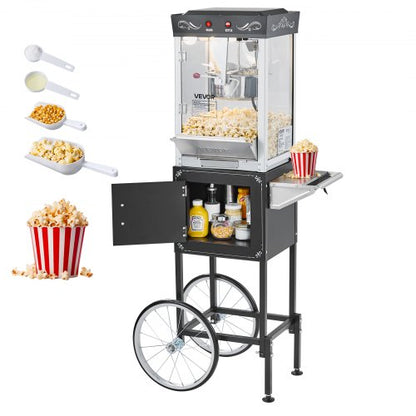 Popcornmaskin med vagn Popcorn Popper Maker 800W 0,2kg Vattenkokare Svart |  EU