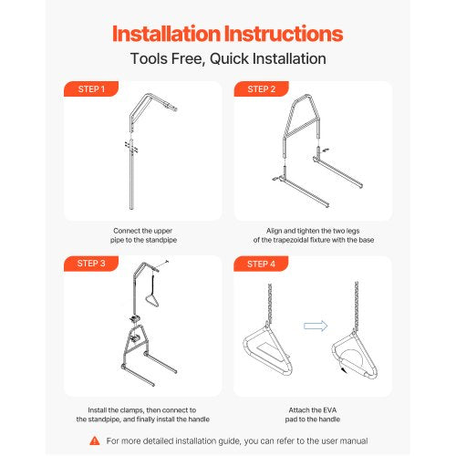 Trapetsstång för sängmobilitet 125 kg sängtrapets med klämma och golvstativ |  EU