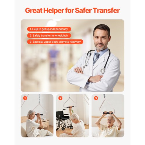 Trapeze bar for bed mobility 125 kg bed trapeze with clamps and metal chain | EU