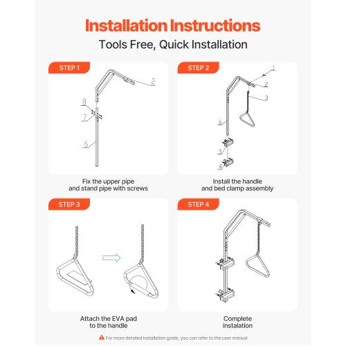 Trapeze bar for bed mobility 125 kg bed trapeze with clamps and metal chain | EU