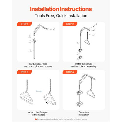 Trapeze bar for bed mobility 125 kg bed trapeze with clamps and metal chain | EU