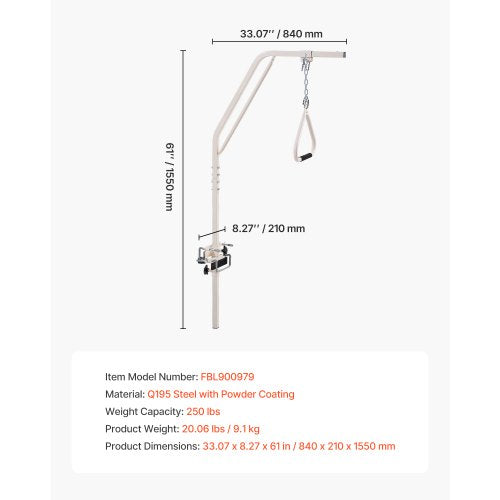 Trapeze bar for bed mobility 125 kg bed trapeze with clamps and metal chain | EU