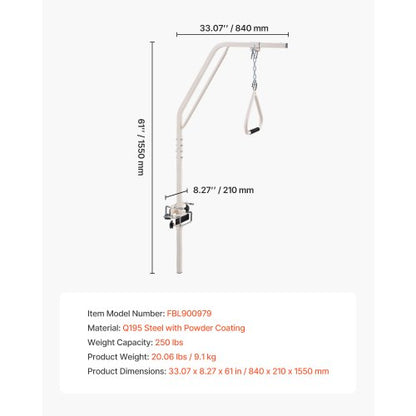 Trapeze bar for bed mobility 125 kg bed trapeze with clamps and metal chain | EU