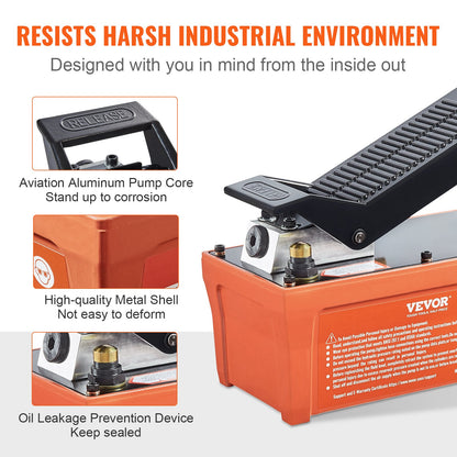 Air Hydraulic Pump, 10,000 PSI 1/2 gal Reservoir, NPT 3/8" Oil Outlet, NPT 1/4" Inlet, 6.6 ft Tube, Foot Operated Hydraulic Pump Air Pedal for Auto Body Machines and Tow Bar, Orange