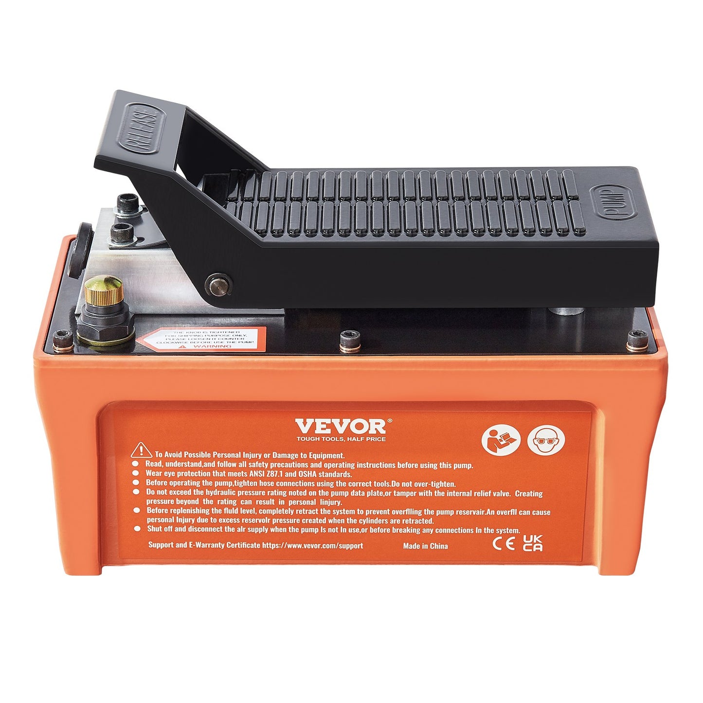 Air Hydraulic Pump, 10,000 PSI 1/2 gal Reservoir, NPT 3/8" Oil Outlet, NPT 1/4" Inlet, 6.6 ft Tube, Foot Operated Hydraulic Pump Air Pedal for Auto Body Machines and Tow Bar, Orange