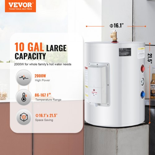 10 Gallon Electric Water Heater Instant Hot 1.6Kw LED Display for Shower | EU