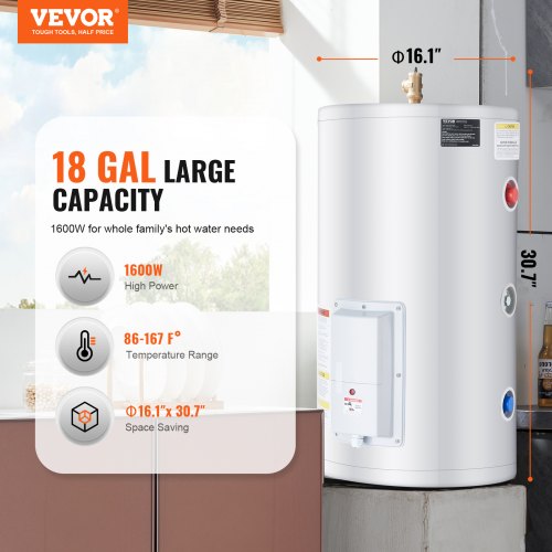18 Gallon Electric Water Heater Instant Hot 1.6Kw LED Display for Shower | EU