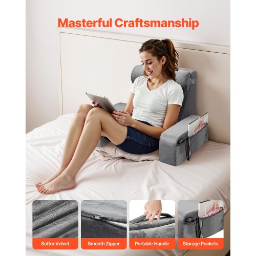 Läskudde Ryggstöd Kudde med Avtagbar & 3 Fickor Nackstöd