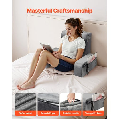 Läskudde Ryggstöd Kudde med Avtagbar & 3 Fickor Nackstöd