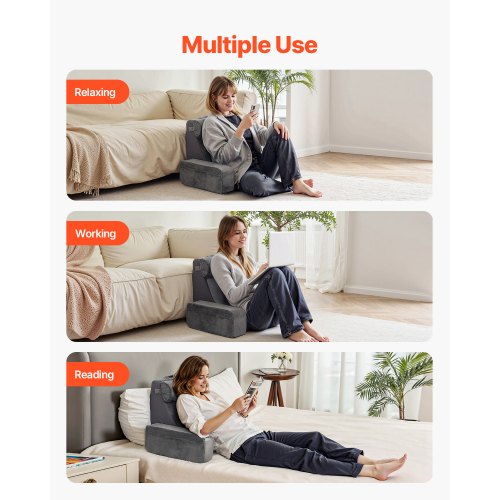 Läskudde Ryggstöd Kudde med Avtagbar & 3 Fickor Nackstöd