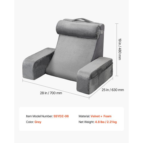 Läskudde Ryggstöd Kudde med Avtagbar & 3 Fickor Nackstöd