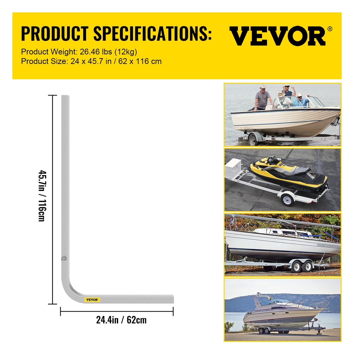 Boat Trailer Guide-ons, 46\", ett par aluminium Trailer Guider, rostbeständiga trailerguider med justerbar bredd, monteringsdelar ingår, för skidbåt, fiskebåt eller segelbåt trailer