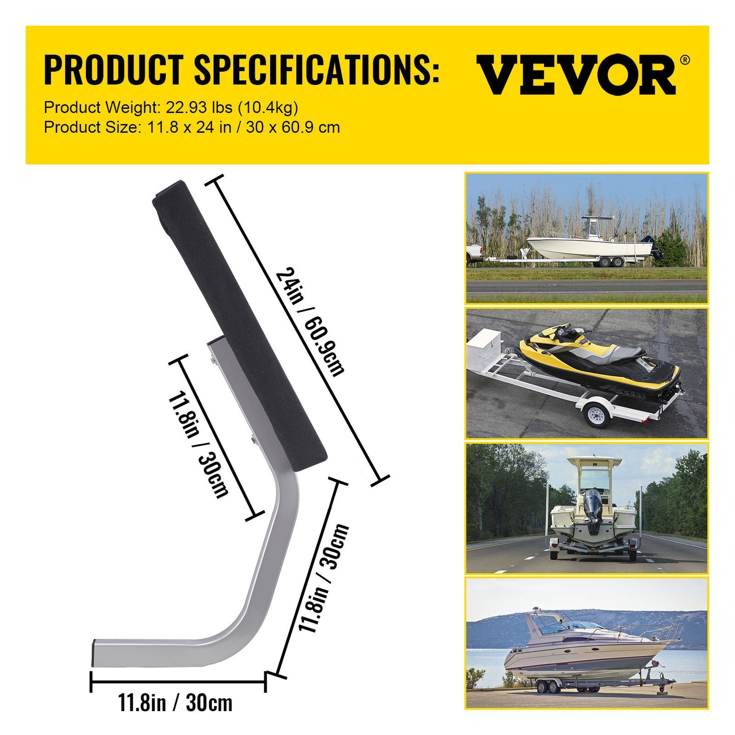 Boat Trailer Guide on, 24\", One Pair Trailer Pontoon Bunk Board Guide-ons, stål Trailer Guider, kompletta monteringstillbehör ingår, för skidbåt, fiskebåt eller segelbåt trailer