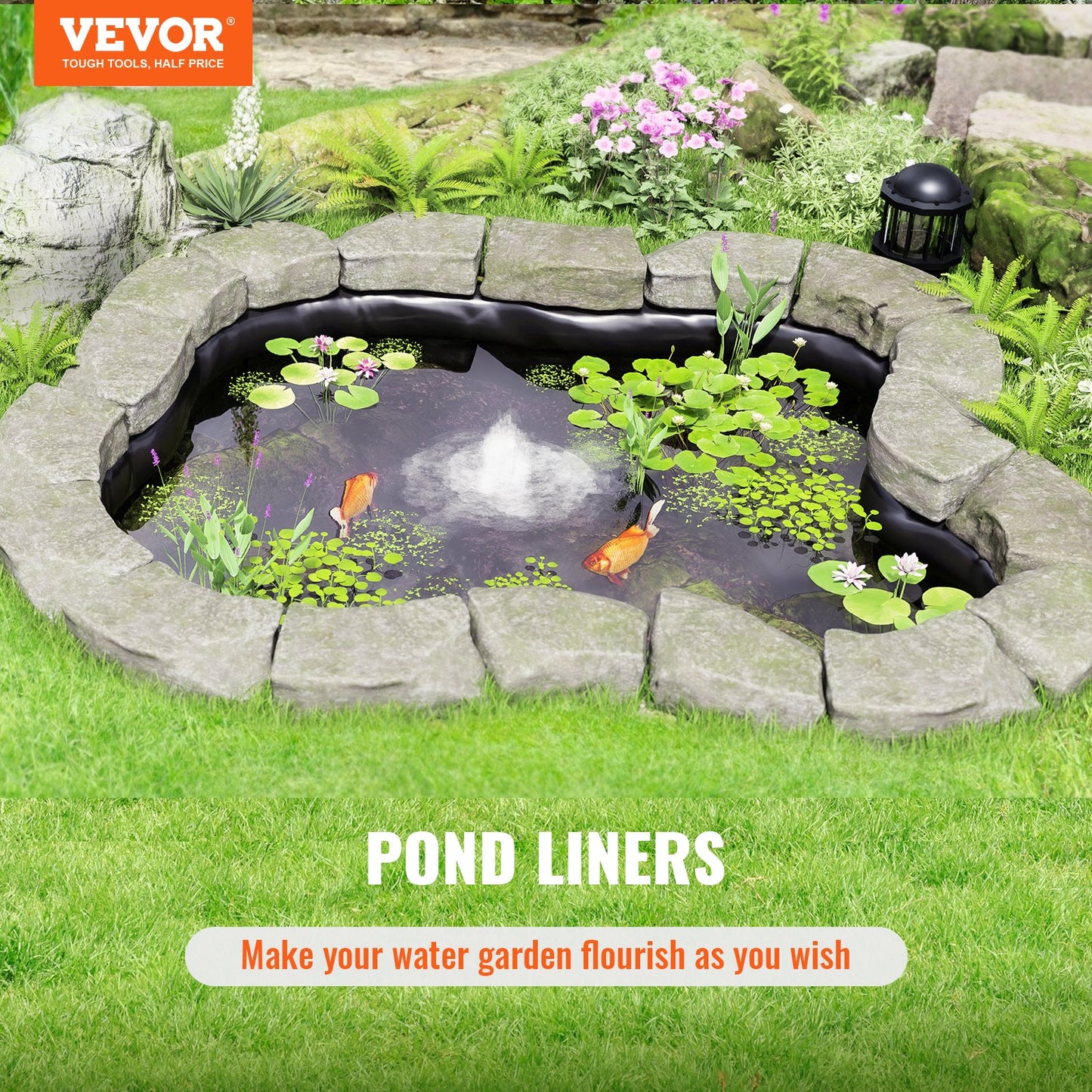 Pond Liner, 15 x 20 ft 45 mil Thickness, Flexible EPDM Material Pond Skin, Easy-to-Cut Underlay for Fish or Koi Ponds, Water Features, Waterfall Base, Fountains, Water Gardens, Black