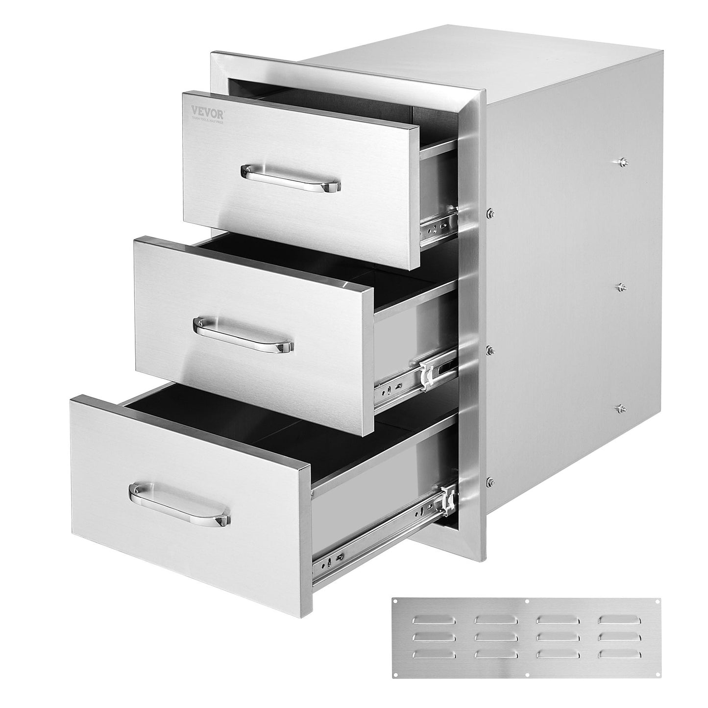 Utomhuskökslådor 16\" B x 21,5\" H x 18\"D, infälld BBQ-lådor med trippelåtkomst med handtag i rostfritt stål, BBQ Island-lådor för utomhuskök eller BBQ Island Patio Grill Station