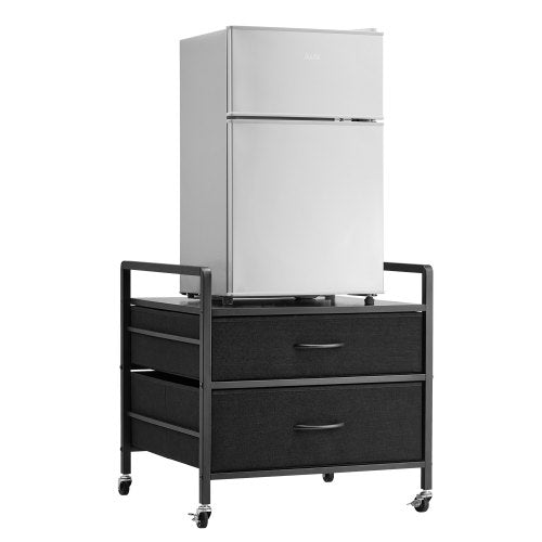 Mini Fridge Stand with Storage, 176 lb-Capacity Mini Fridge Table with 2 Drawers & 4 Swivel Wheels, Mobile Mini Fridge Shelf, Black Mini Fridge Organizer for Dorm, Apartment, Office, Bedroom
