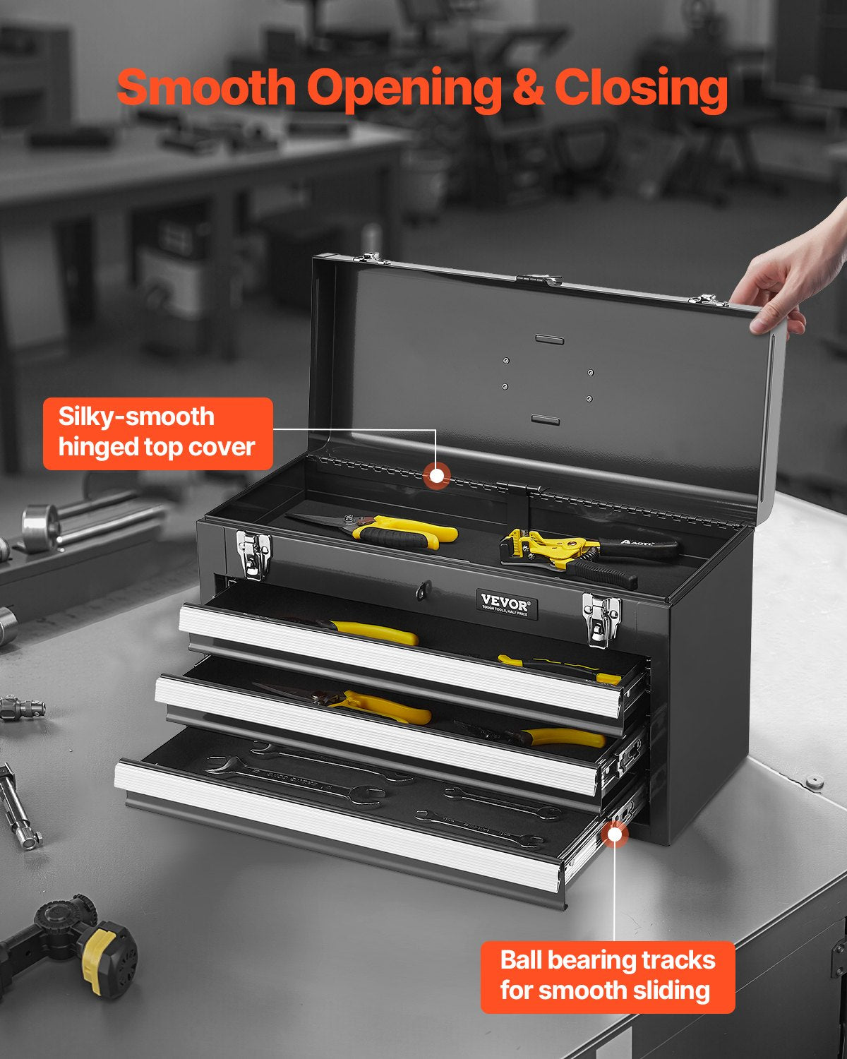 Verktygslåda 20,5-tums Bärbar Verktygslåda i metall med 3 lådor Tool Organizer