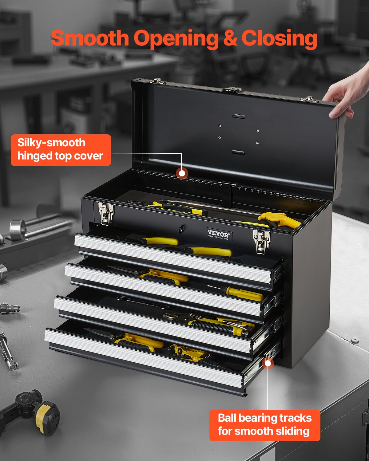 Verktygslåda 20,5-tums bärbar verktygslåda i metall med 4 lådor Verktygsorganisator