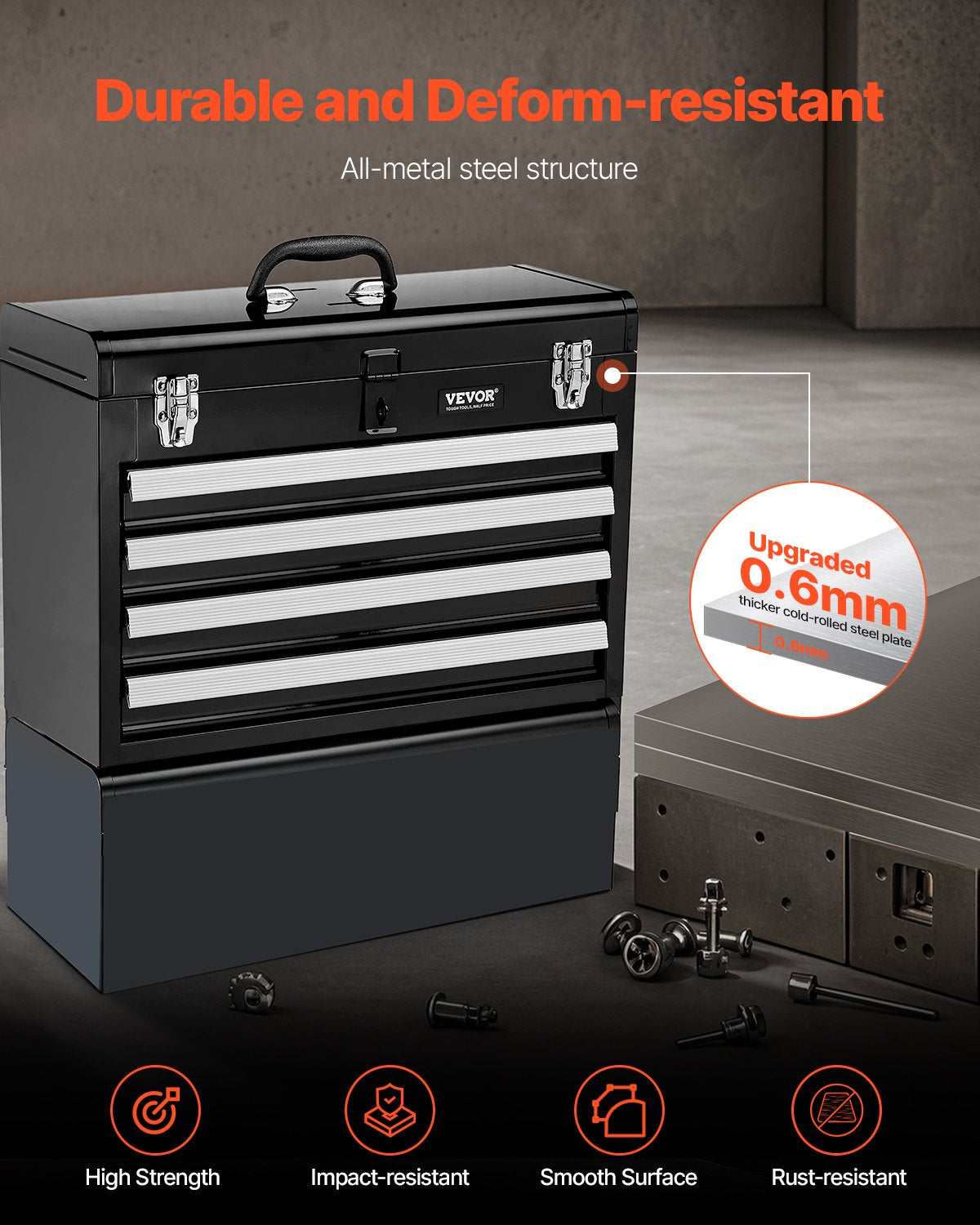 Verktygslåda 20,5-tums bärbar verktygslåda i metall med 4 lådor Verktygsorganisator