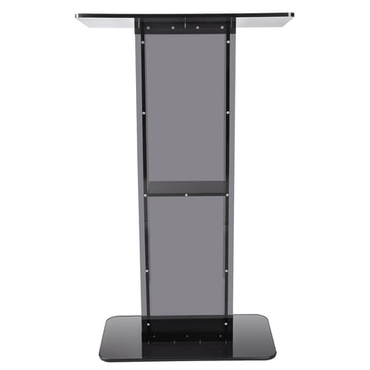 Acrylic Podium, 47" High, Acrylic Podium Stand with Wide Reading Surface and Storage Shelf, Floor Standing Clear Pulpits Acrylic for Church Office School, Black