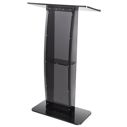 Acrylic Podium, 47" High, Acrylic Podium Stand with Wide Reading Surface and Storage Shelf, Floor Standing Clear Pulpits Acrylic for Church Office School, Black