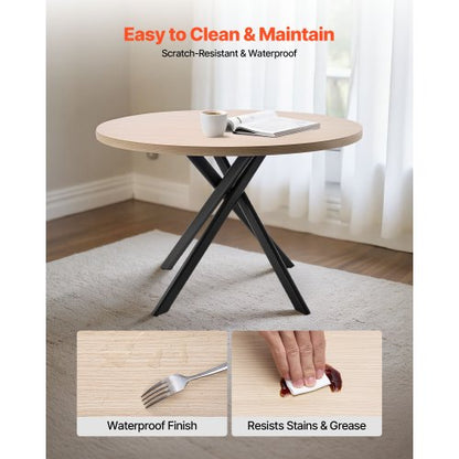 5-delat matbordsset, platsbesparande runt köksbord med 4 stoppade orange stolar, PU-läderdynor, modernt skrivbord i träton med justerbara fotstöd för matsal, små utrymmen |  EU