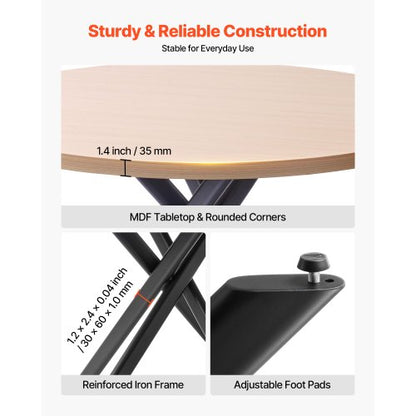 5-delat matbordsset, platsbesparande runt köksbord med 4 stoppade orange stolar, PU-läderdynor, modernt skrivbord i träton med justerbara fotstöd för matsal, små utrymmen |  EU