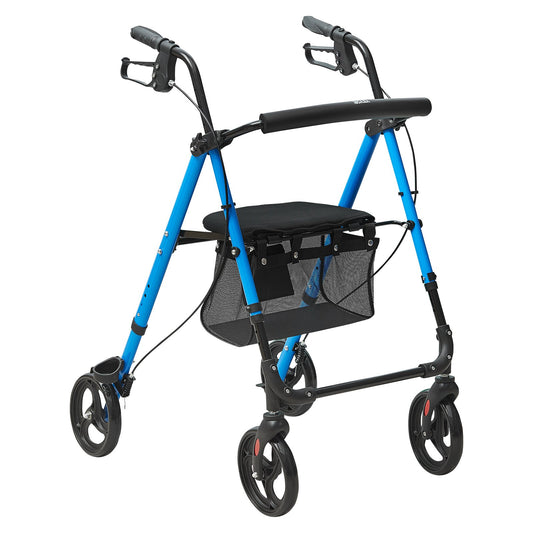 Rollator Walker for Seniors and Adults, Lightweight Folding Aluminum Wheelchair with Adjustable Seat and Handle, Rollator Rollator for Outdoor Use with 8" All-Terrain Wheels, 300 LBS Capacity