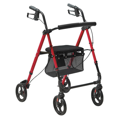 Rollator Walker för seniorer och vuxna, lätt fällbar rullstol i aluminium med justerbar sits och handtag, Rollator Rollator för utomhusbruk med 8" terränghjul, 300 LBS kapacitet