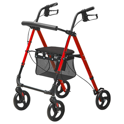 Rollator Walker för seniorer och vuxna, lätt fällbar rullstol i aluminium med justerbar sits och handtag, Rollator Rollator för utomhusbruk med 8" terränghjul, 300 LBS kapacitet