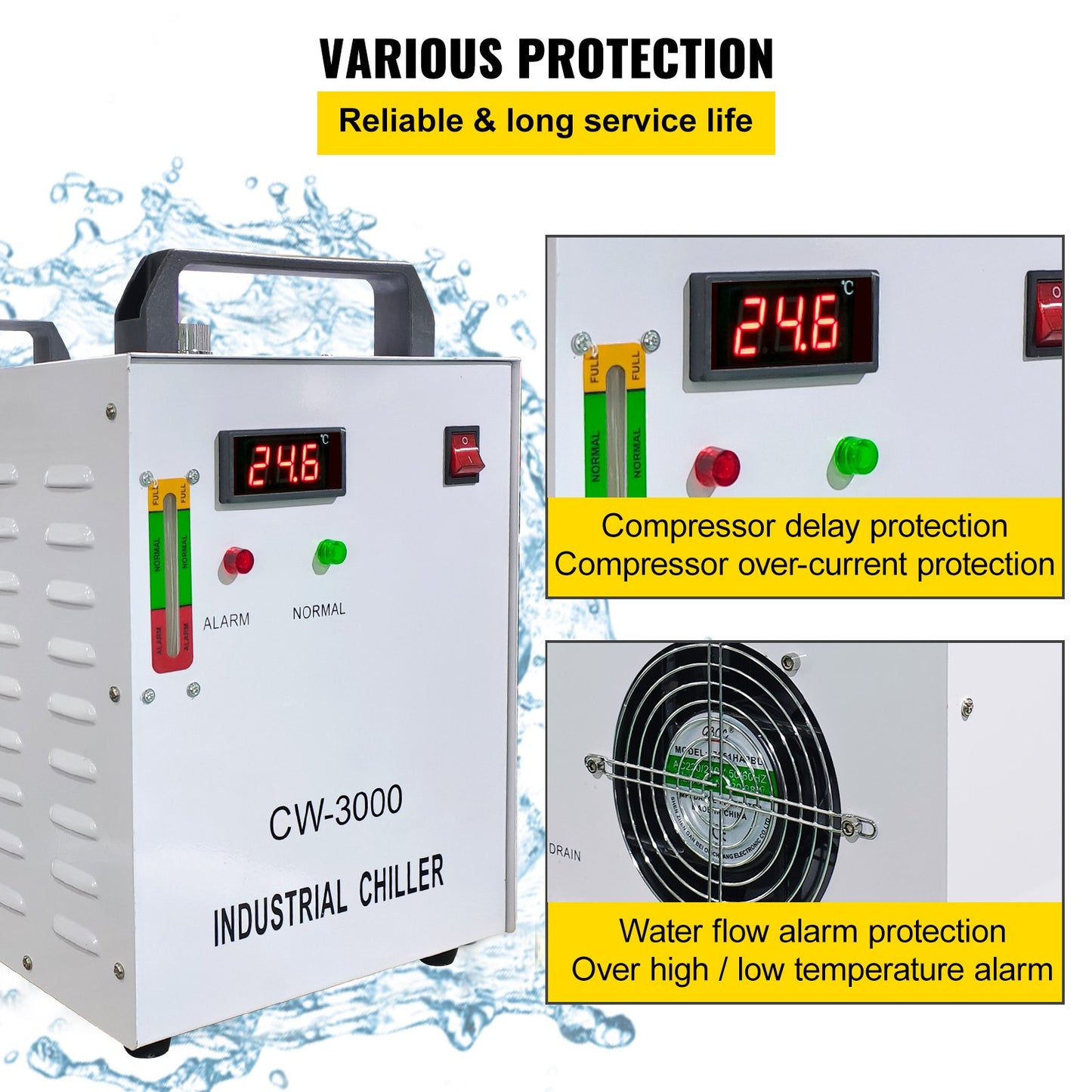 9L Tank Water Chiller CW-3000DG Thermolysis Industrial Water Chiller Water Cooling Chiller for 60W 80W CO2 Glass Laser Tube Chiller