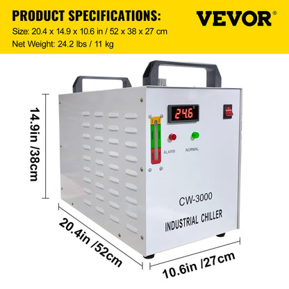 9L Tank Water Chiller CW-3000DG Thermolysis Industrial Water Chiller Water Cooling Chiller for 60W 80W CO2 Glass Laser Tube Chiller