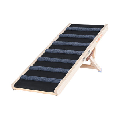 Hundramp, hopfällbar husdjursramp för sängen, justerbar hundramp för små, stora, gamla hundar och katter, husdjursramp i trä med 39,3" lång ramp, justerbar från 15" till 22", lämplig för soffa, soffa, bil