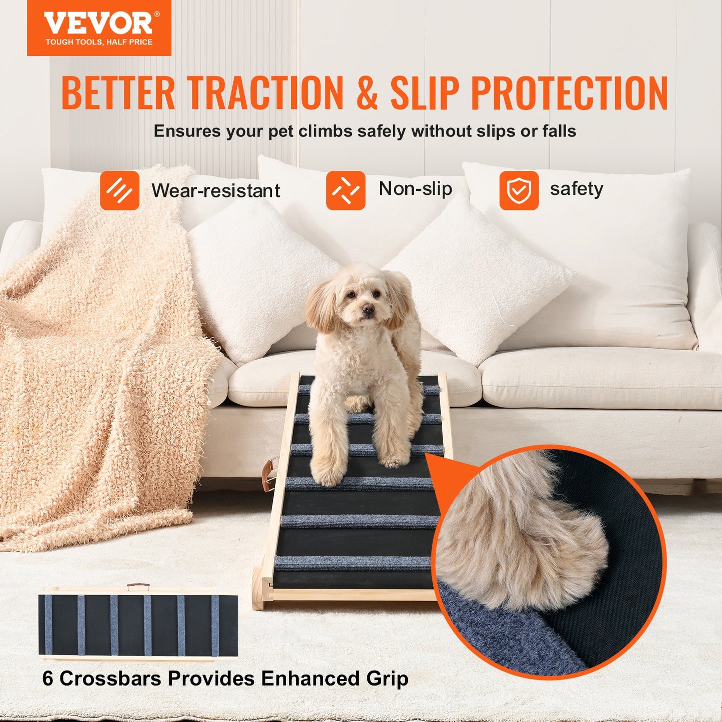 Dog Ramp, Foldable Pet Ramp for Bed, Adjustable Dog Ramp for Small, Large, Old Dogs and Cats, Wooden Pet Ramp with 41.3" Long Ramp, Adjustable from 13.77" to 25.59", Suitable for Sofa, Couch, Car
