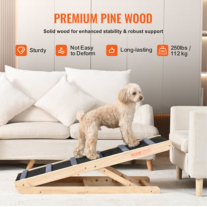 Dog Ramp, Foldable Pet Ramp for Bed, Adjustable Dog Ramp for Small, Large, Old Dogs and Cats, Wooden Pet Ramp with 41.3" Long Ramp, Adjustable from 13.77" to 25.59", Suitable for Sofa, Couch, Car