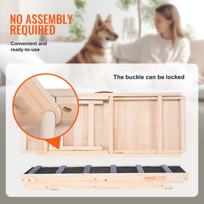 Dog Ramp, Foldable Pet Ramp for Bed, Adjustable Dog Ramp for Small, Large, Old Dogs and Cats, Wooden Pet Ramp with 41.3" Long Ramp, Adjustable from 13.77" to 25.59", Suitable for Sofa, Couch, Car