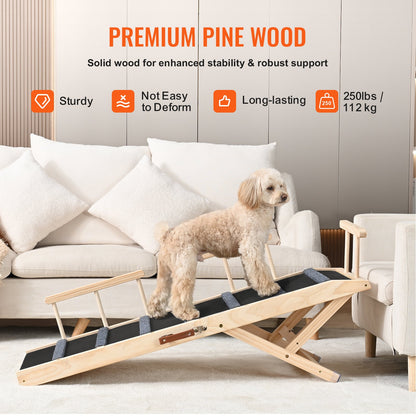 Dog Ramp, Foldable Pet Ramp for Bed, Adjustable Dog Ramp for Small, Large, Old Dogs and Cats, Wooden Pet Ramp with 47.2" Long Ramp, Adjustable from 13.8" to 27.6", Suitable for Sofa, Couch, Car