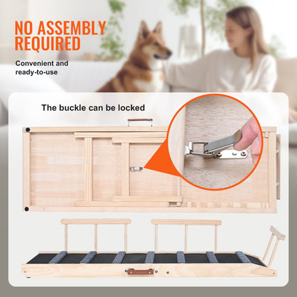 Dog Ramp, Foldable Pet Ramp for Bed, Adjustable Dog Ramp for Small, Large, Old Dogs and Cats, Wooden Pet Ramp with 47.2" Long Ramp, Adjustable from 13.8" to 27.6", Suitable for Sofa, Couch, Car