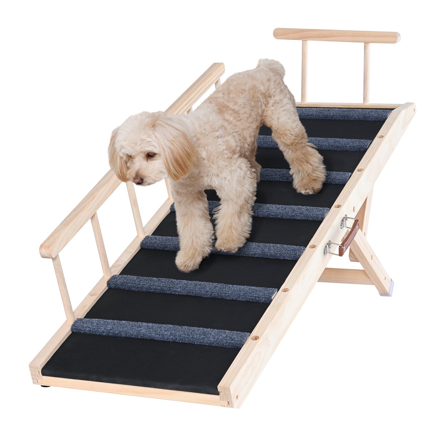 Dog Ramp, Foldable Pet Ramp for Bed, Adjustable Dog Ramp for Small, Large, Old Dogs and Cats, Wooden Pet Ramp with 47.2" Long Ramp, Adjustable from 13.8" to 27.6", Suitable for Sofa, Couch, Car