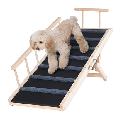 Dog Ramp, Foldable Pet Ramp for Bed, Adjustable Dog Ramp for Small, Large, Old Dogs and Cats, Wooden Pet Ramp with 47.2" Long Ramp, Adjustable from 13.8" to 27.6", Suitable for Sofa, Couch, Car